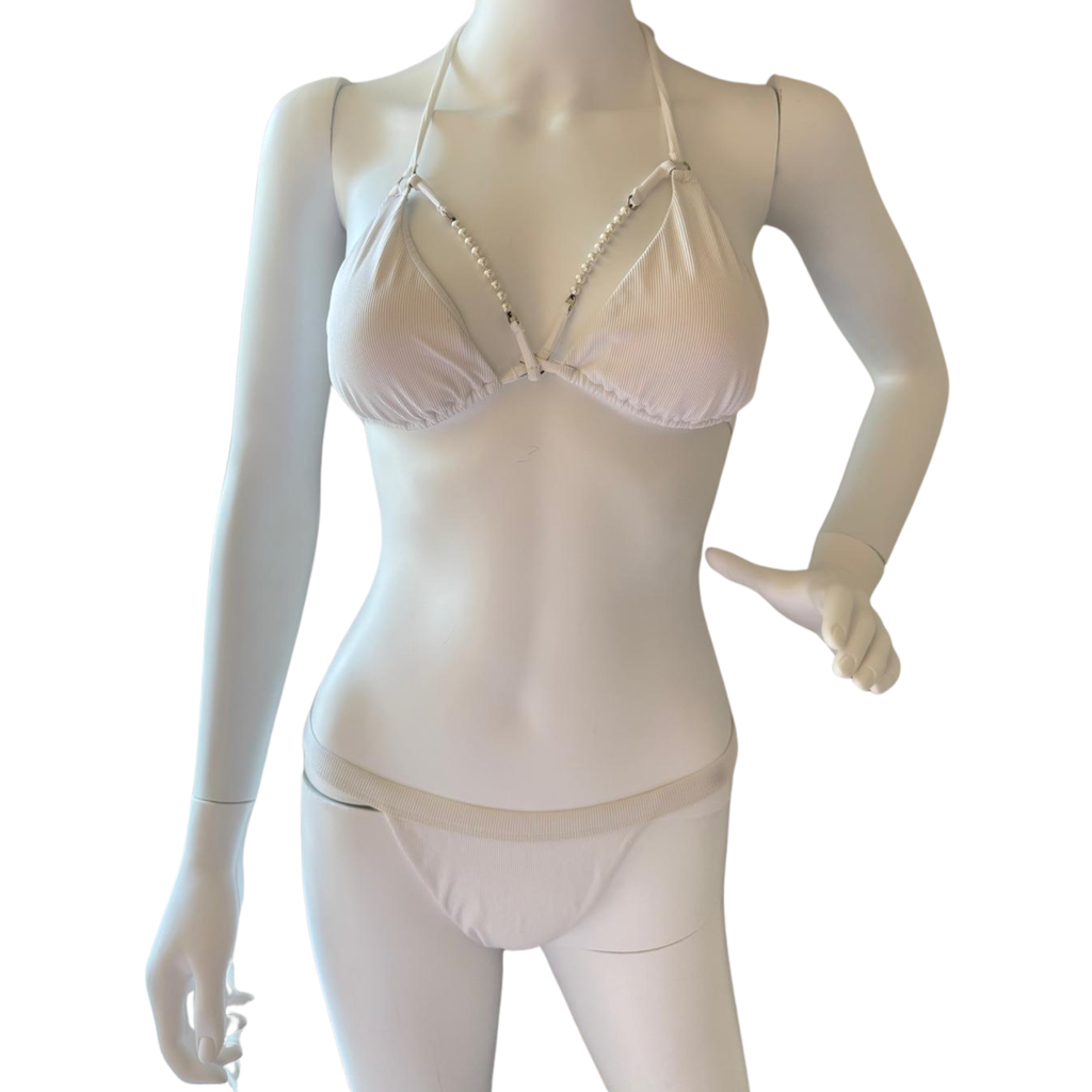 Monica Hansen Beachwear, weiss mit Perlen