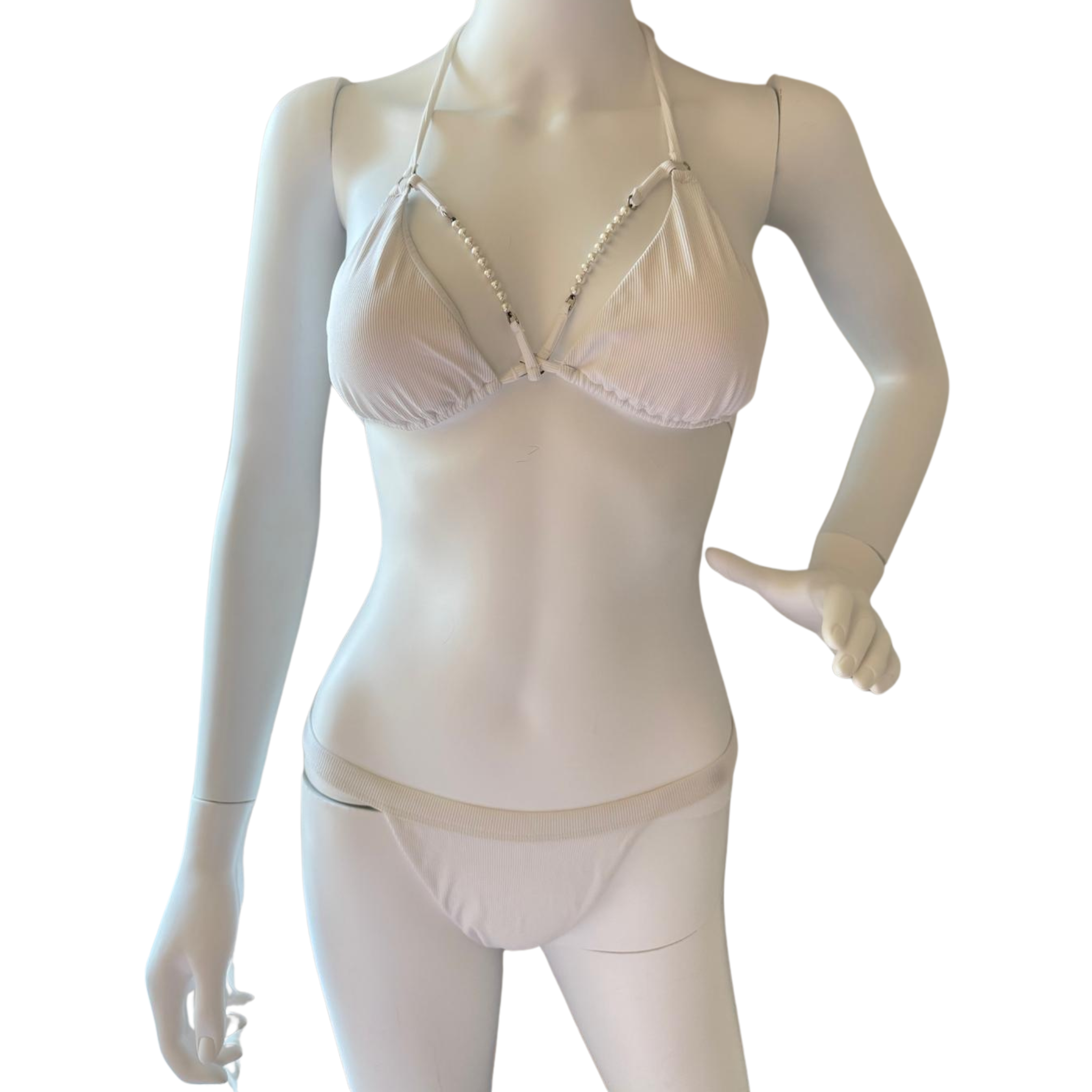 Monica Hansen Beachwear, weiss mit Perlen