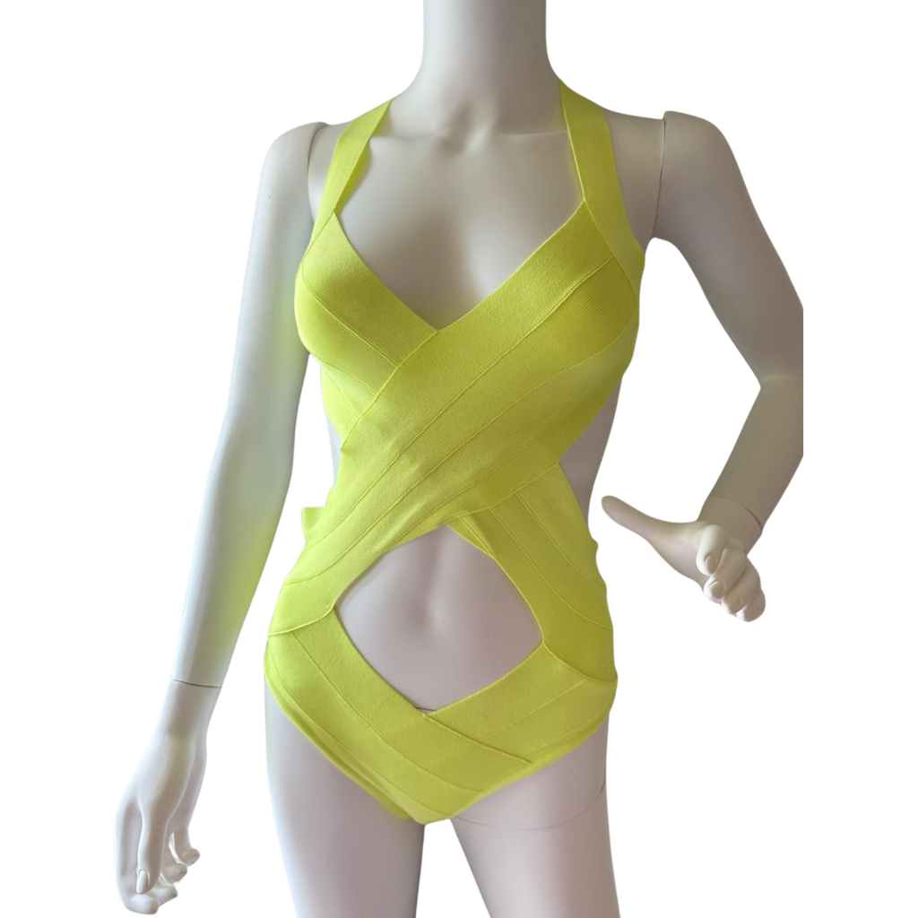 Herve Leger Badeanzug, neongelb