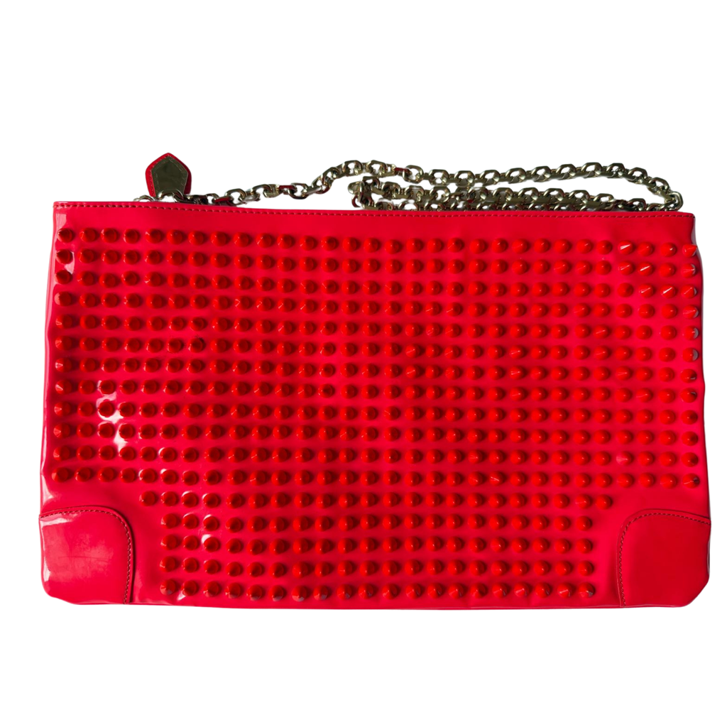 Louboutin Clutch, Loubiposh Matte Leather Bag, Neon Pink