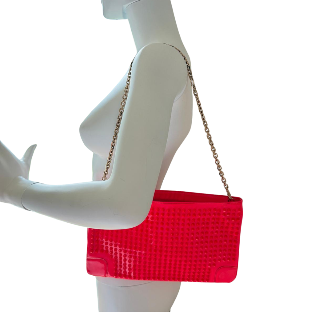 Louboutin Clutch, Loubiposh Matte Leather Bag, Neon Pink