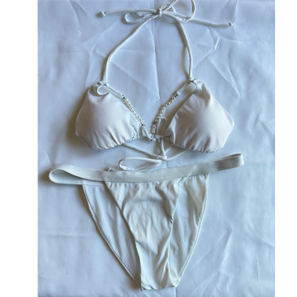 Monica Hansen Beachwear, weiss mit Perlen