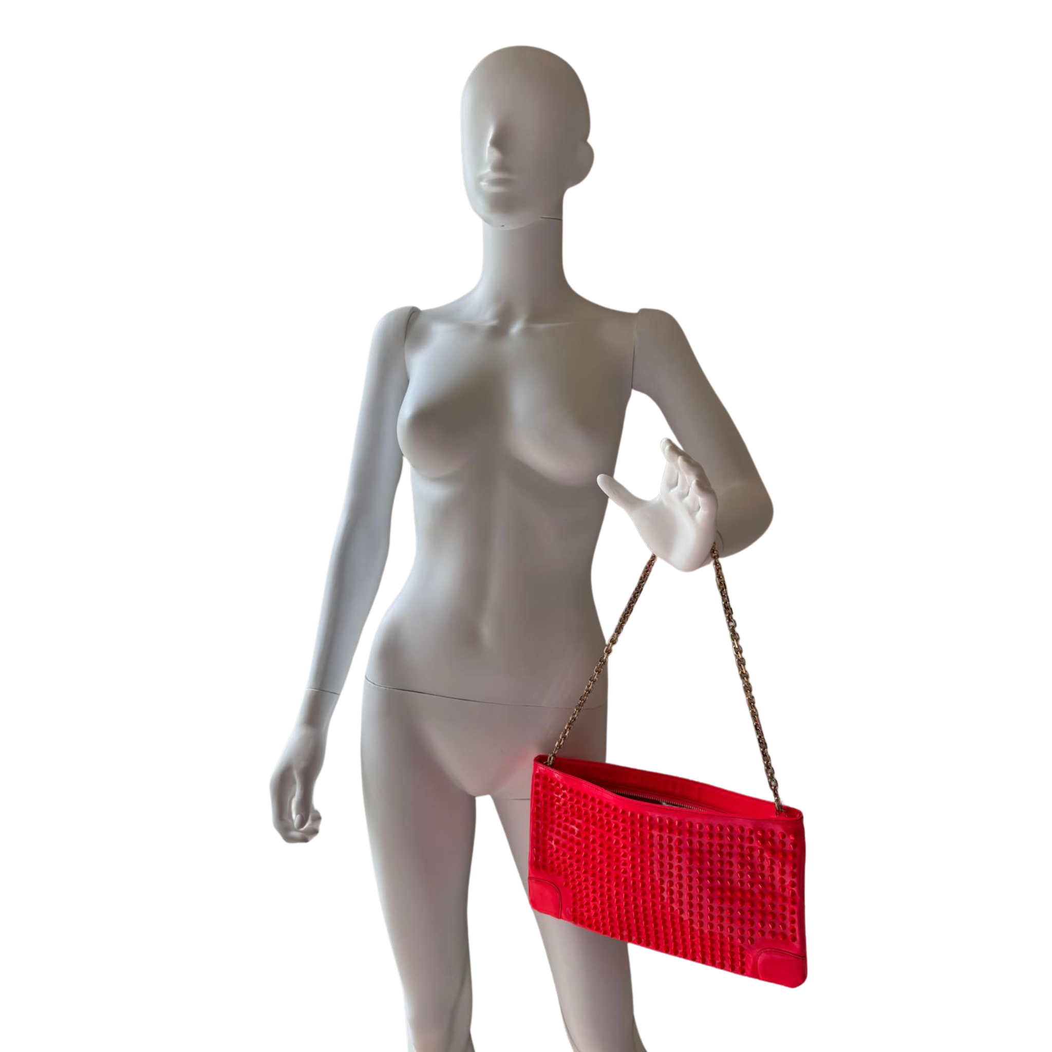 Louboutin Clutch, Loubiposh Matte Leather Bag, Neon Pink