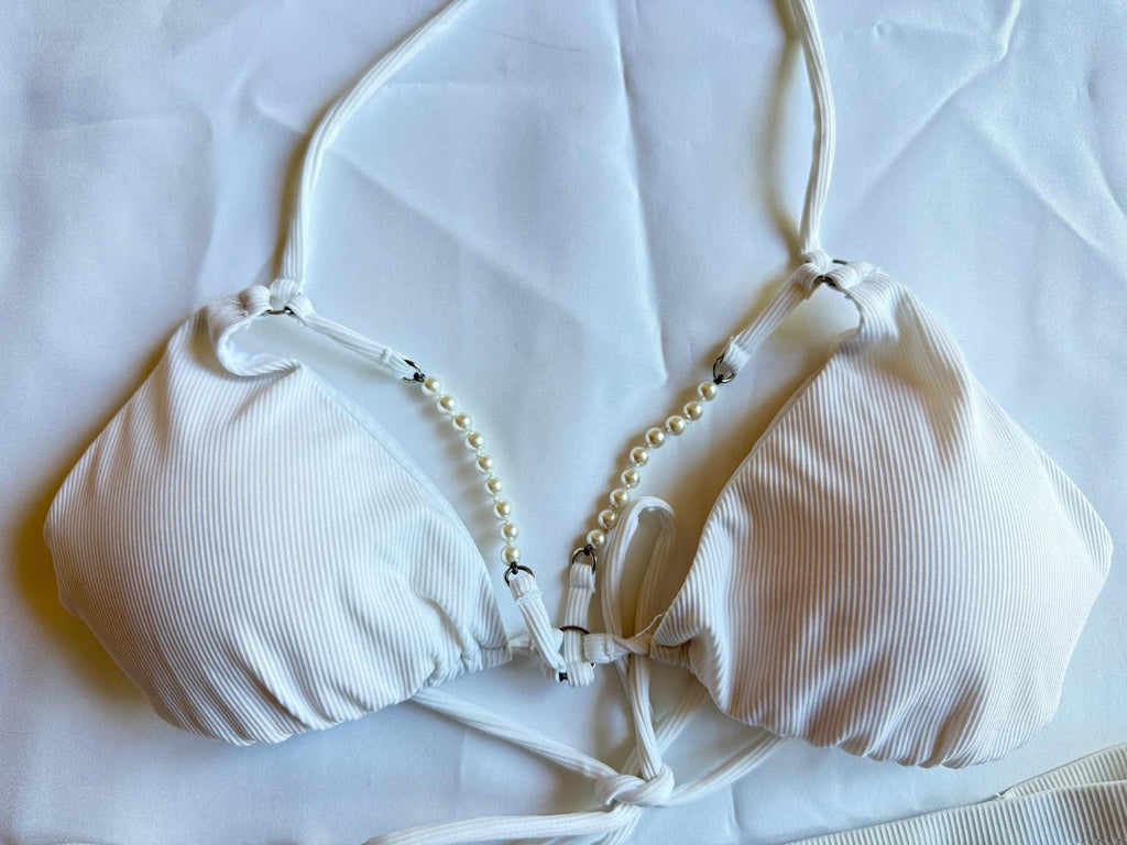 Monica Hansen Beachwear, weiss mit Perlen